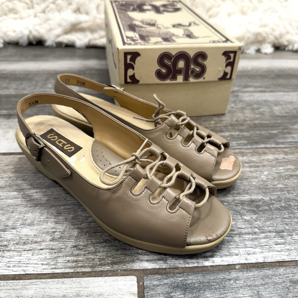 Vintage SAS Mocha Ghillie Shoes 1990's Women's 5.5 M‎ Open Walking Sandal Shoes